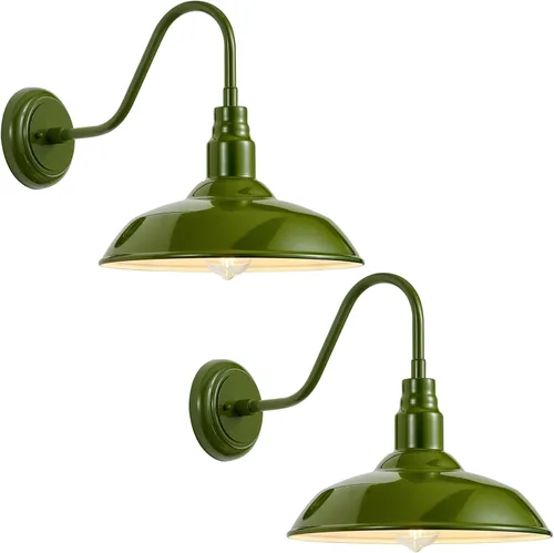 Miniatura 18 de Luz de granero de cuello de cisne de 10 pulgadas para exteriores, luces verdes para porche con interior blanco, cúpula pequeña, para patio, cuello