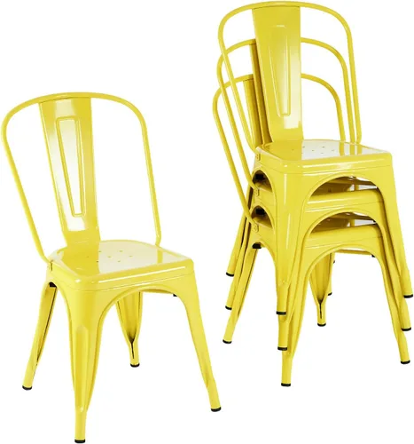 Miniatura 9 de Nazhura Silla de comedor de metal estilo rústico Tolix para cocina, comedor, cafetería, restaurante, bistró, patio, 18 pulgadas, apilable, Blanco