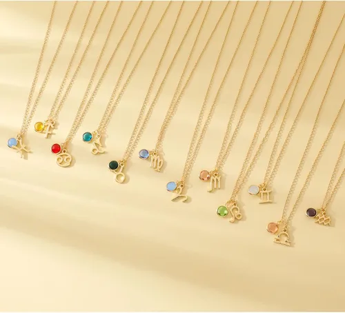 Miniatura 6 de TGOLM 14k Gold Plated Zodiac Birthstone Pendant Necklace, Horoscope Sign Charm Necklace for Women Girls' Birthday Gift