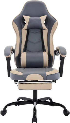 Miniatura 8 de Silla de escritorio para juegos para adultos, silla ergonómica para juegos con reposapiés, reposacabezas y soporte lumbar, material de cuero, altura