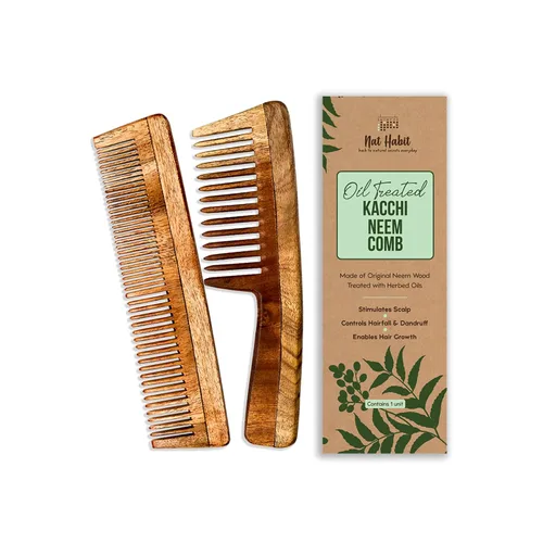 Nat Habit - Back To Natural Secrets Everyday Kacchi - Peine de neem, peine de madera, para el crecimiento del cabello, peine para hombres y mujeres,