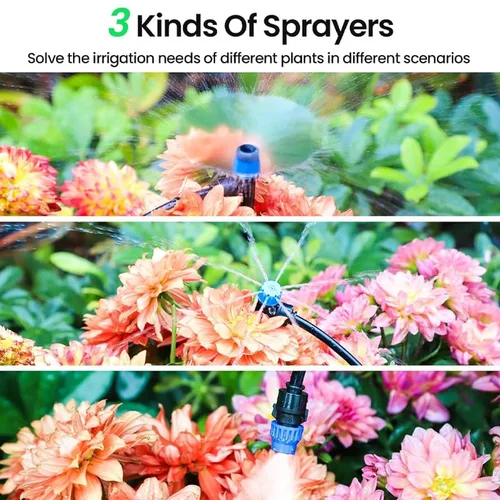Miniatura 3 de Kit automático de riego por goteo para invernadero, patio y jardín - Sistema de riego de micro nebulización con boquillas ajustables, temporizador