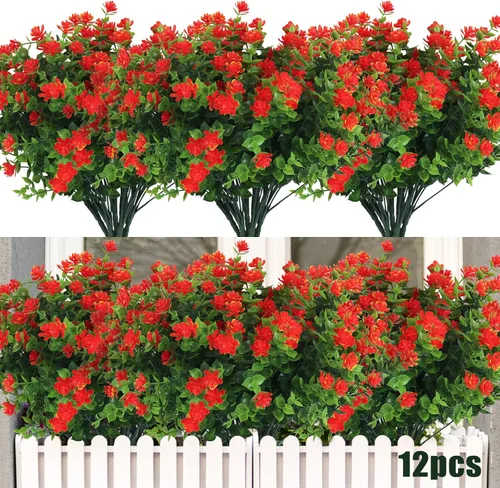 Miniatura 39 de RECUTMS - Flores artificiales, plantas artificiales, resisten los rayos ultravioleta, arbustos sintéticos, para interior y exterior, maceta