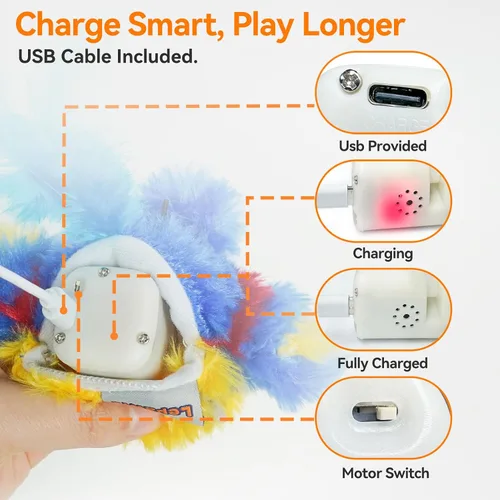 Miniatura 7 de Juguetes para gatos que aletean pájaro (no puede volar), pájaro eléctrico simulado de pájaro interactivo con alas flappy, juguete recargable Azul