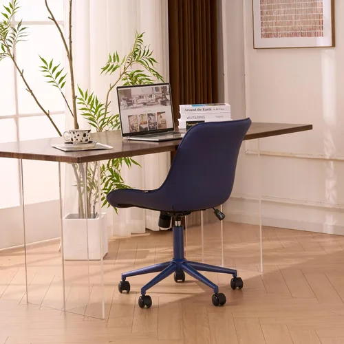 Miniatura 9 de YOUNIKE Silla de oficina ergonómica de piel sintética sin brazos, cómoda silla de escritorio con respaldo mecedor, bonita silla giratoria con Azul