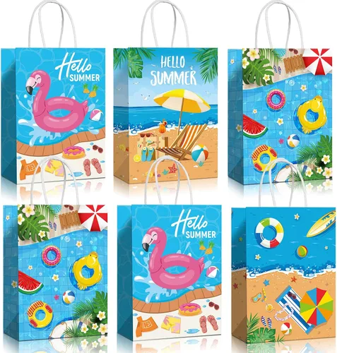 Miniatura 7 de Pajean Bolsas de papel para fiesta en la playa, bolsas de regalo de dulces de piscina de verano para Luau Tropical Beach Party Favores Suministros