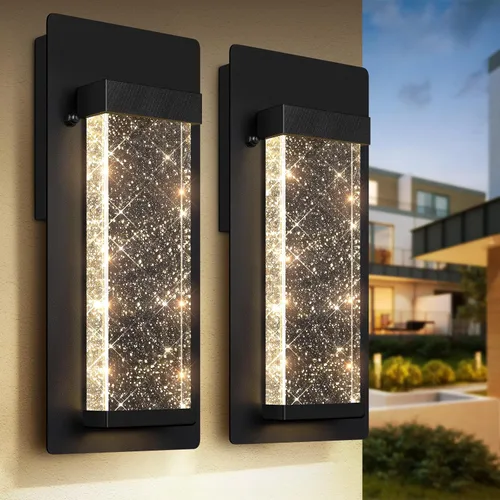 Miniatura 10 de BesLowe Lámparas de pared para exteriores con cristal de burbujas de cristal, apliques exteriores impermeables, faroles de pared LED, luces