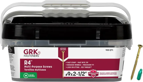 GRK Fasteners R4™ #9 x 2-1/2 pulgadas, tornillos de marco multiusos, 900 piezas, revestimiento Climatek™ resistente a la corrosión, vallas y