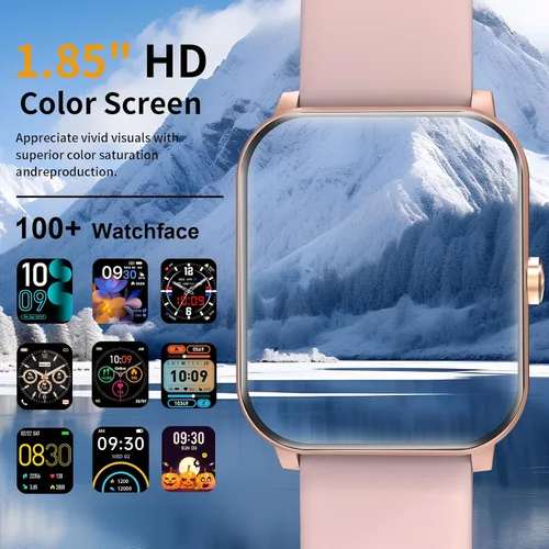 Miniatura 5 de Reloj inteligente, relojes inteligentes para hombres y mujeres, rastreador de fitness HD de 1.85 pulgadas (respuesta/hacer llamadas), más de 120 Rosa