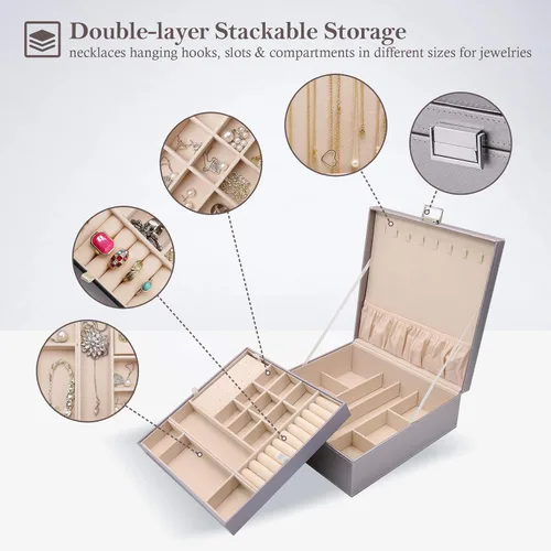 Miniatura 3 de ProCase - Joyero grande de cuero con dos niveles para organizar aretes, pulseras, anillos, relojes, para mujeres, niñas, regalo ideal para novia