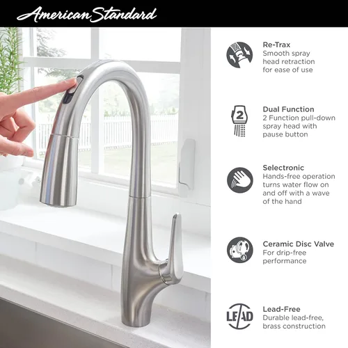 Miniatura 2 de American Standard 4901380.002 Avery Selectronic - Grifo de cocina extraíble manos libres, cromado
