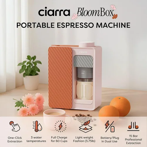 Miniatura 2 de CIARRA Bloombox - Cafetera compacta de café expreso, 15 bar de sabor rico en café espresso para viajes, camping, caravana, oficina, hogar, fácil