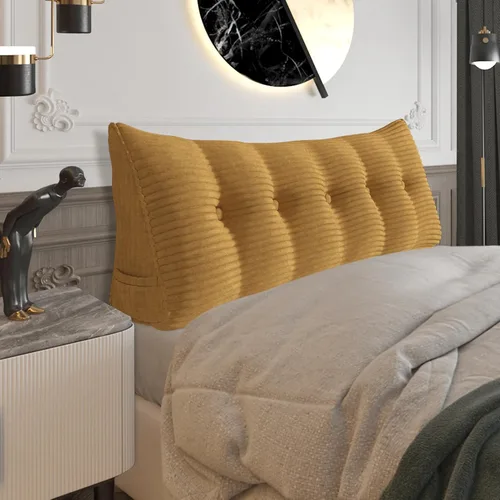 Miniatura 16 de Almohada de cabecera gruesa totalmente rellena individual XL, cabecero acolchado de dormitorio, soporte suave y firme, cojín grande triangular, Azul