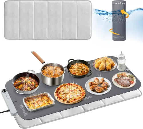 Miniatura 10 de Homelove Tapete de calentamiento para alimentos, bandeja de calentamiento eléctrica con 6 niveles de temperatura y ajuste de horas, calefacción