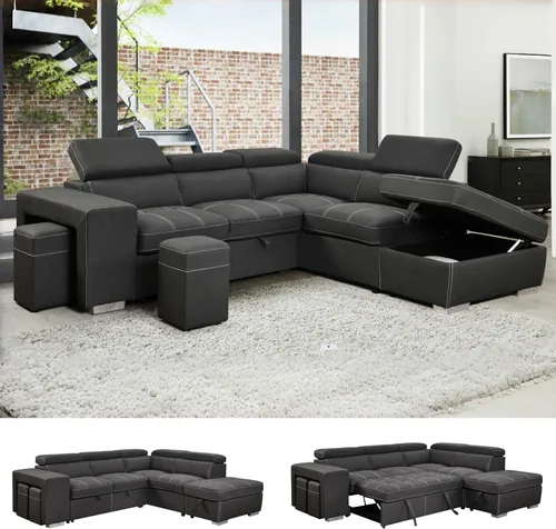 Miniatura 8 de THSUPER Sofá seccional reclinable de microfibra de 102 pulgadas en forma de L con cama extraíble y chaise de almacenamiento, sofás convertibles