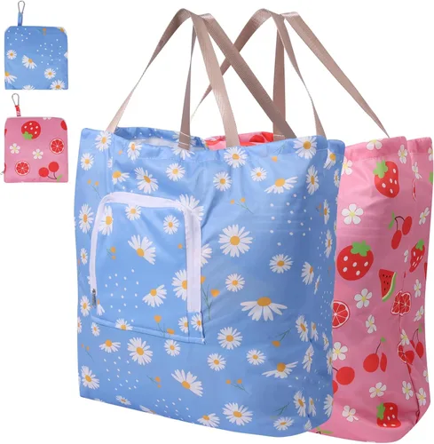 Miniatura 13 de Paquete de 2 bolsas de lavandería de viaje con asa y cordón, bolsas plegables expandibles para ropa sucia con gancho y cremallera, 23 x 20 pulgadas