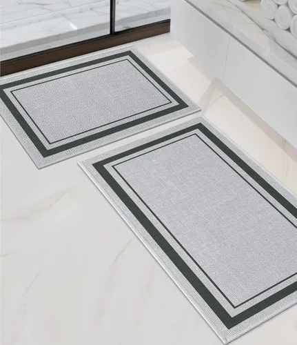 Miniatura 55 de chakme Juego de 2 alfombras de baño ultrafinas, absorbentes, antideslizantes, lavables a máquina, color beige oscuro, 17 x 24 pulgadas + tapete