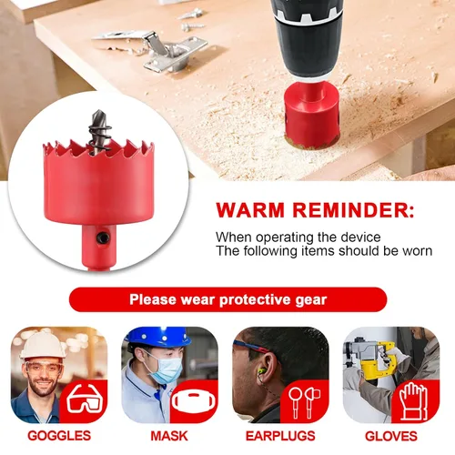 Miniatura 6 de Sierra perforadora de 2 3/8 pulgadas (60mm) para madera y plástico, broca de núcleo de cortador de agujeros bimetálico HSS para paneles de yeso, Rojo
