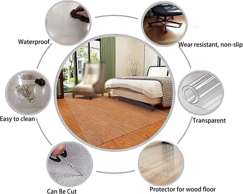 Miniatura 8 de Tapete protector de piso de plástico transparente resistente de 0.06 pulgadas de grosor, alfombrilla protectora antideslizante transparente