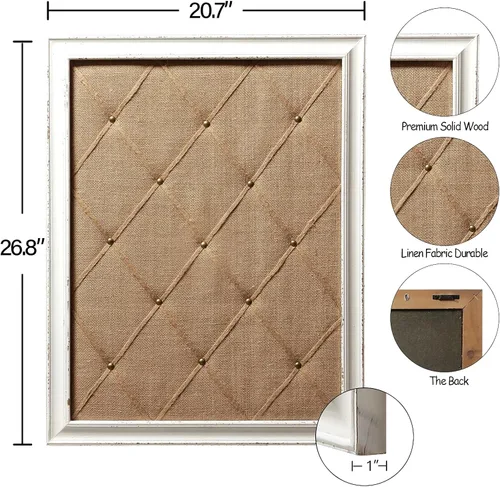 Miniatura 7 de Tablero de tela de lino blanco antiguo, tablero de mensajes de 21 x 27 pulgadas, decoración de pared, tablero de anuncios de arpillera, tableros