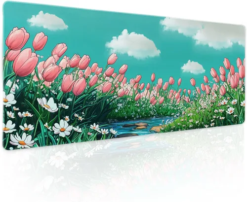 Miniatura 26 de Alfombrilla de mouse para juegos XL japonesa en negro y rojo con arte de peces koi, textura dorada, anime, borde cosido, base de goma antideslizante