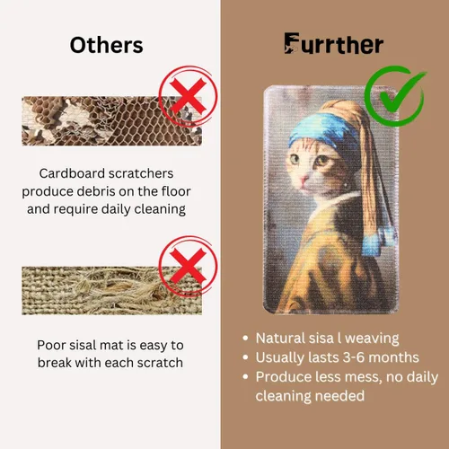Miniatura 4 de Furrther Tapete rascador de sisal para gatos (uso en la pared, sofá y alfombra), superficie resistente a los arañazos – 21.7 x 13 pulgadas