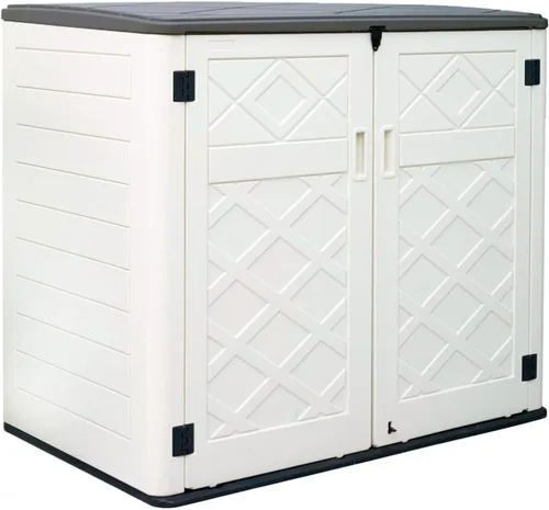 ADDOK 2SG - Cobertizo de almacenamiento horizontal más grande similar a la madera, armario de almacenamiento para exteriores de 4.4 x 2.8 pies con
