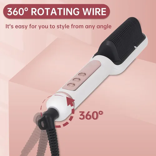 Miniatura 5 de Cepillo alisador de cabello iónico negativo con 9 ajustes de temperatura, peine alisador de cabello de calentamiento rápido de 30s con pantalla LED