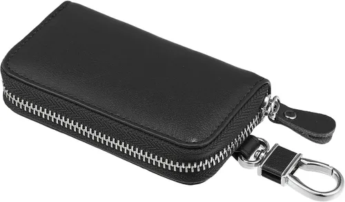 X AUTOHAUX Estuche para llaves de coche con cremallera de piel sintética multifuncional universal para llaves de coche, bolsillo para llave remota,