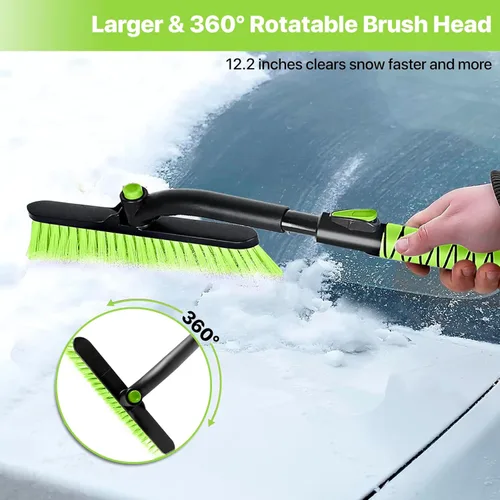 Miniatura 3 de OUSHASAA - Raspador de hielo y cepillo de nieve de 44" para parabrisas de coche con extensión, giro de 360°, cabezal de cerdas suaves, empuñadura