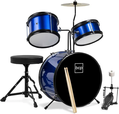 Miniatura 9 de Best Choice Products Juego de batería para principiantes de 3 piezas para niños y jóvenes, con taburete de trono, platillo, baquetas, pedal de Negro