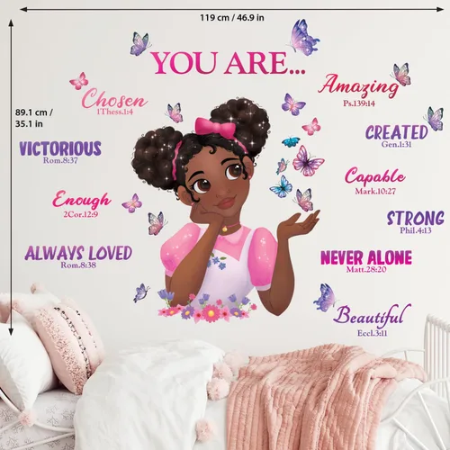 Miniatura 5 de DECOWALL SG2-2315 Pegatinas de Pared Black Girl Magic Calcomanías Dormitorio de Niñas Mariposa Habitación de Niños Arte Decoraciones para Niños