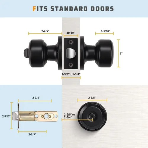Miniatura 5 de KNOBWELL - Paquete de 6 manijas de privacidad para puerta, color negro mate, con cerradura, para baño