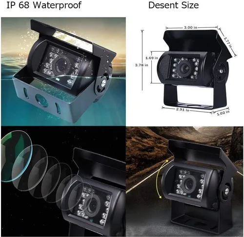 Miniatura 2 de Cámara de respaldo para vehículo, Camecho de 9 pulgadas, 4 monitores divididos + 4 cámaras con cámara de visión frontal y trasera, 18 IR de visión
