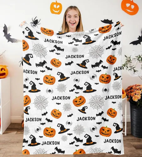Miniatura 8 de Manta de Halloween personalizada con nombre, mantas de Halloween personalizadas para niños, Halloween personalizada para niños y niñas, bonita manta