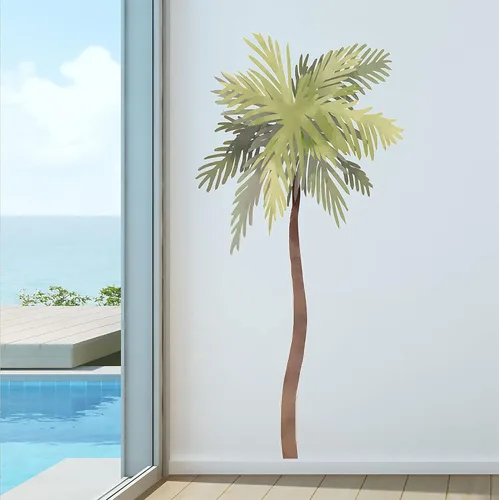Miniatura 4 de Calcomanía de pared de acuarela de palmera, decoración de casa de playa, calcomanías con estampado tropical, gaviotas de pájaros, 72 pulgadas