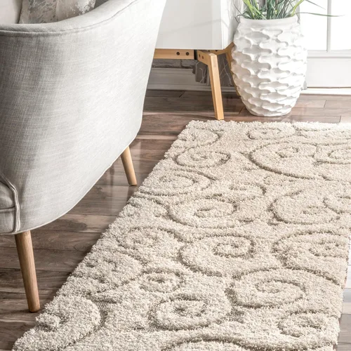 NuLOOM - Alfombra de pelo de Maisha con diseño de remolinos, hecha a máquina, 10 pies x 14 pies, color crema