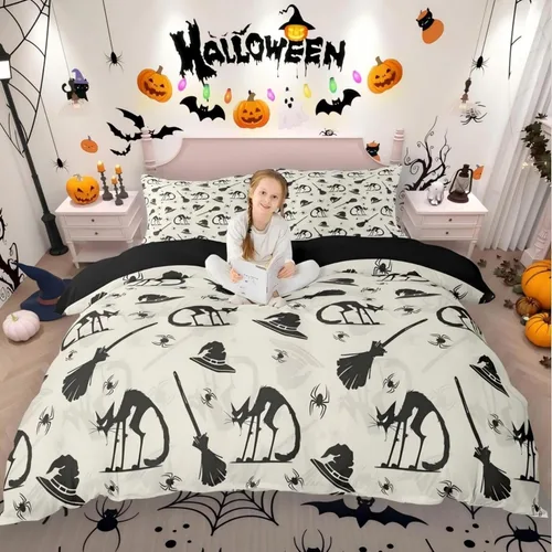 Miniatura 50 de Erosebridal Juego de ropa de cama de murciélago de Halloween, tamaño individual, con purpurina y estrellas, galaxia, funda de edredón para niños