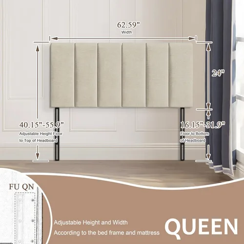 Miniatura 2 de HAOBO Home Cabeceros tapizados plegables Queen/Full con paneles de lino y ajuste de altura