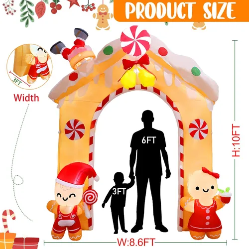 Miniatura 2 de Arco Inflable de Navidad de 10 Pies Hombre de Jengibre - Inflables de Navidad Decoraciones para Exteriores, Decoraciones Inflables de Patio