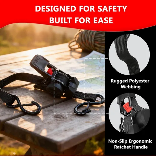 Miniatura 2 de Correas de trinquete retráctiles (paquete de 2) – 1 pulgada x 10 pies resistentes con retracción automática, ganchos de bloqueo de seguridad y 1650