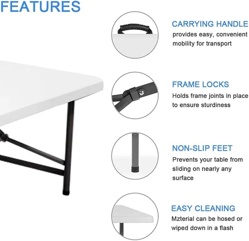 Miniatura 5 de Mesa de picnic de 4 pies, mesa plegable portátil plegable por la mitad, mesa de picnic de plástico para fiestas, comedor y campamento con asa