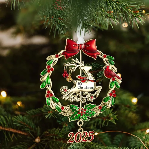Miniatura 6 de Adorno para árbol de Navidad de metal plateado colgante, diseño giratorio, encanto decorativo festivo, regalo conmemorativo (2025 Ciervo y Dorado)