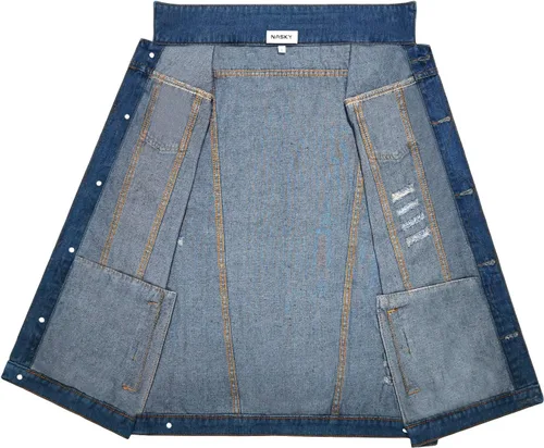 Miniatura 6 de NASKY Chaleco y chaqueta de mezclilla rasgados retro para hombre