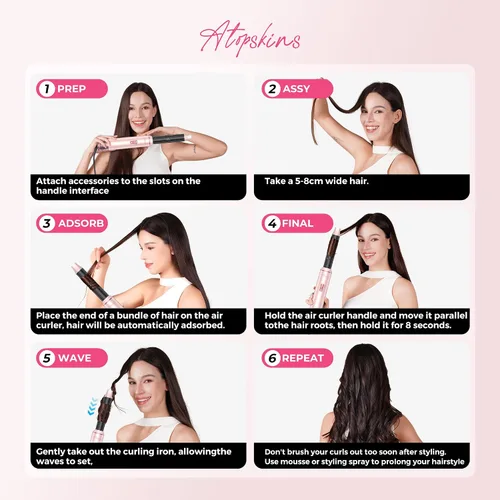 Miniatura 9 de Atopskins Juego de cepillos para secador de pelo 5 en 1, moldeador de aire caliente desmontable, cepillo de secador, 3 ajustes de calor, estilizador