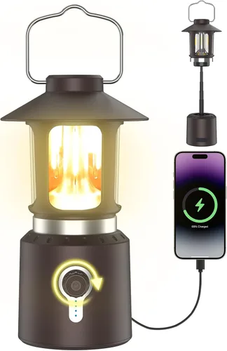 Miniatura 12 de Linterna LED retro clásica para campamento, linterna vintage recargable sin atenuación continua, 3 modos de luz (2000 K-6500 K), banco de energía