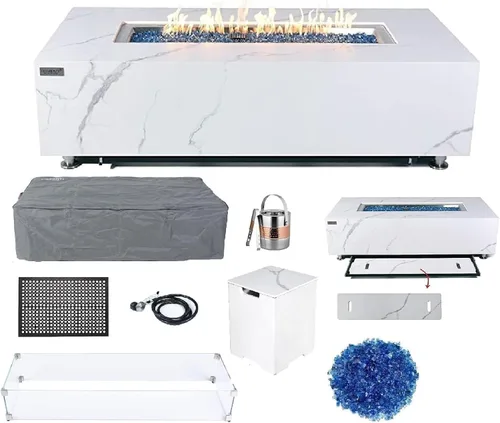 Miniatura 22 de Elementi+ Mesa de Fuego de Gas Colorado de Hormigón Fundido de 56" Rectangular, Hoguera al Aire Libre con Ignición Electrónica Incluye Cubierta