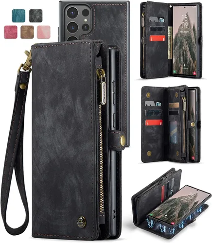 Miniatura 12 de Funda tipo cartera desmontable 2 en 1 para Samsung Galaxy S23 con tarjetero y funda de piel retro de alta calidad con tapa magnética, bolsillo