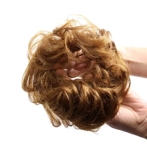 Miniatura 17 de Bella Hair - Rodete de extensión de cabello 100 % humano para banda elástica, extensión de cola de caballo ondeada, rizada o desordenada #2 Marrón