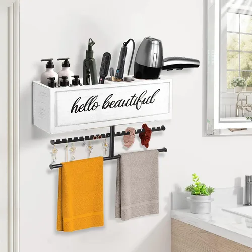 Miniatura 2 de Soporte rústico para secador de pelo montado en la pared, organizador de herramientas y accesorios para el peinado del cabello, organizador